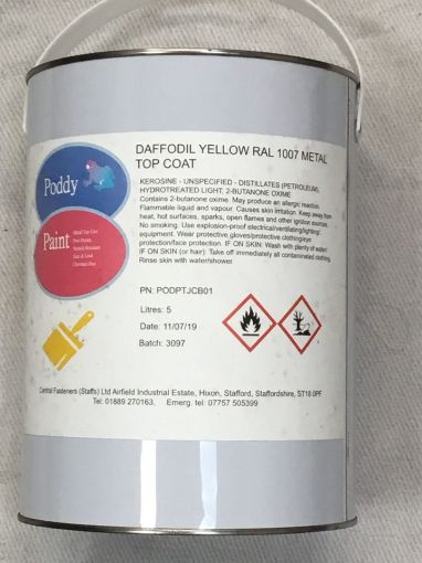 Picture of Poddy Paint RAL1007 Daffodil JCB Yellow Top Coat Paint 5ltr