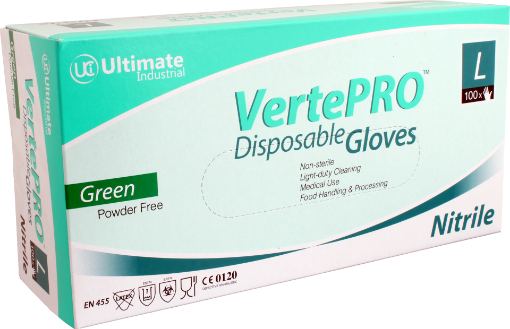 Picture of Vertepro Disposable Nitrile Gloves (XL) Green Powder Free Nitrile Gloves