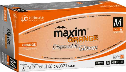 Picture of UCI Maxim Orange Nitrile Gloves (XXL) Dimpled Powder Free Nitrile Gloves