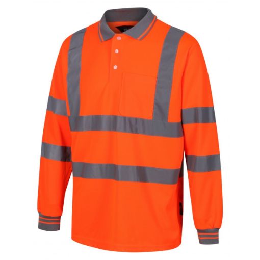 Picture of Traega 2XL Orange H Vis Rail Long Sleeve Polo Shirt