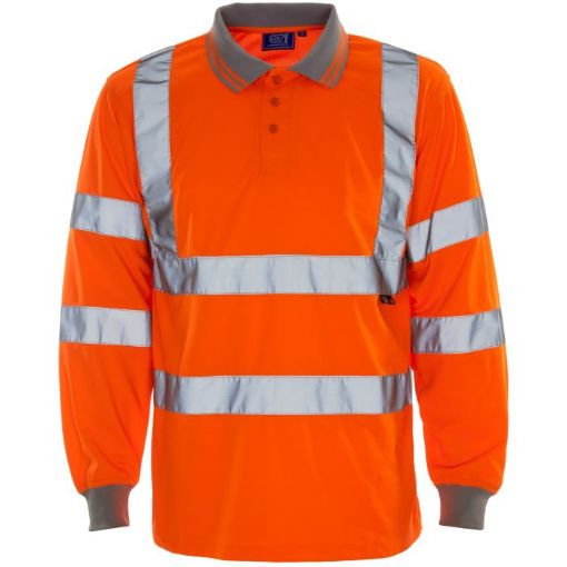 Picture of Supertouch 2XL Orange Hi Vis Rail Long Sleeve Polo Shirt