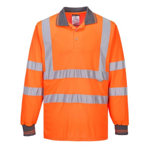 Picture of Portwest 2XL Orange Hi Vis Rail Long Sleeve Polo Shirt